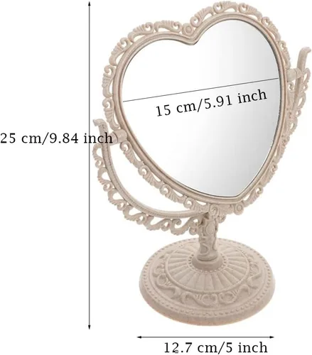 Miniatura 9 de AKOAK Espejo cosmético en forma de corazón, plástico, de doble cara, giratorio, ligero, espejo de baño y dormitorio (beige) Plástico de doble