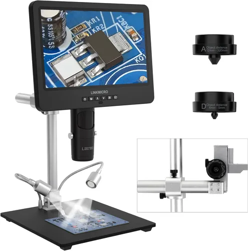 LM249MS - Microscopio digital HDMI de 3 lentes de 10.1 pulgadas, microscopio de soldadura 2000X, cámara para reparación electrónica, soporte de