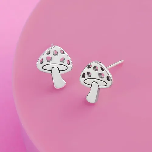 Miniatura 3 de Boma Pendientes de tuerca de plata de ley con forma de hongo, Plata de ley, No es una piedra preciosa