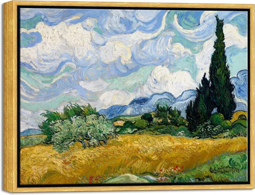 Wieco Art - Arte enmarcado para pared de Campo de trigo con cipreses de Vincent Van Gogh, reproducción de pinturas en lienzo abstracto, impresiones