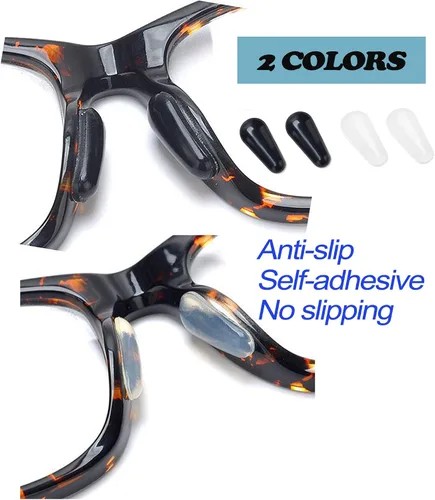 Miniatura 4 de 15 pares de almohadillas de nariz adhesivas de silicona suave antideslizante para marcos de plástico, anteojos y lentes de sol (negro, 0.071 in)