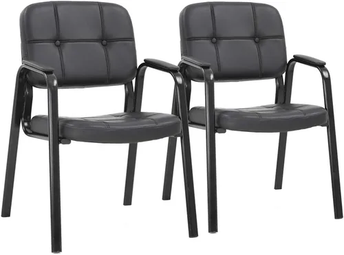 Miniatura 8 de Sillas de oficina para invitados con reposabrazos de piel sintética, diseño ergonómico para el hogar, reuniones, salas de conferencias, color negro