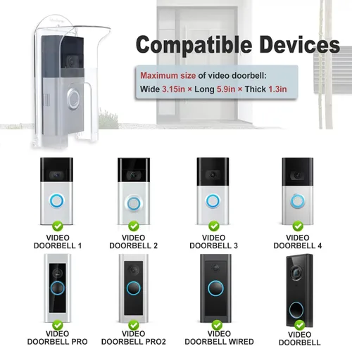 Miniatura 3 de Cubierta de lluvia de plástico transparente para timbre, protector impermeable para todos los modelos de videoporteros Ring 1/2/3/4/2020/Pro/Pro 2