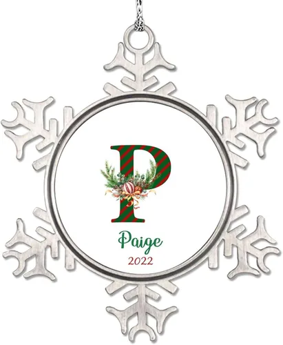 Miniatura 22 de Monograma inicial letra A copo de nieve, adorno de bayas de pino de Navidad para decoración de árbol de Navidad, adornos de Navidad personalizados