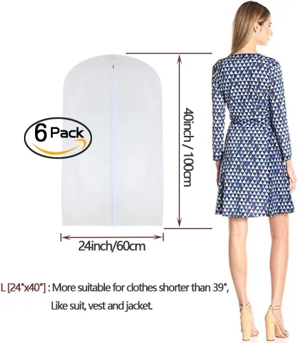 Miniatura 2 de Bolsas de ropa para colgar ropa de 24 x 40 pulgadas, bolsas de ropa colgantes blancas, fundas de traje transpirables para armario, cubierta