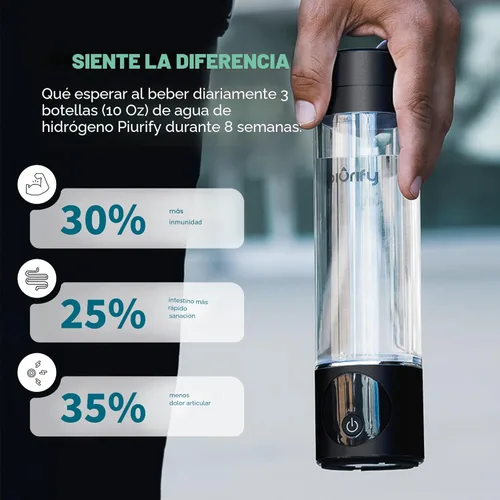 Miniatura 2 de PIURIFY Generador de botella de agua de hidrógeno - Hasta 4100+ PPB - Tecnología SPE/PEM - Generador H2 certificado - Sistema portátil de Negro
