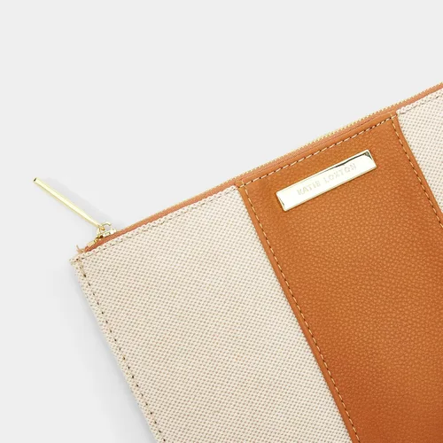 Miniatura 5 de KATIE LOXTON Amalfi - Bolsa de mano mediana de lona y cuero vegano para mujer, color crema y marrón, Marrón