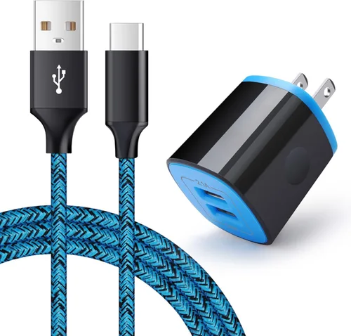 Cargador USB tipo C para Moto G Pure/G Play 2026 2024/G Power 2026 2025 2024/G Stylus 5G 2025 2023/G 2025/G Fast/G7/G8/Z4, ANDHOT 2 puertos USB Azul