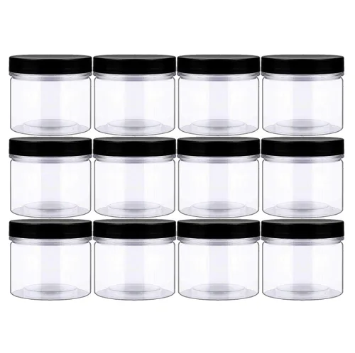 Miniatura 6 de Tarros de plástico vacíos de boca ancha transparentes de 14 onzas con tapas y etiquetas, recipientes de PET ideales para crema, cosméticos, tarros