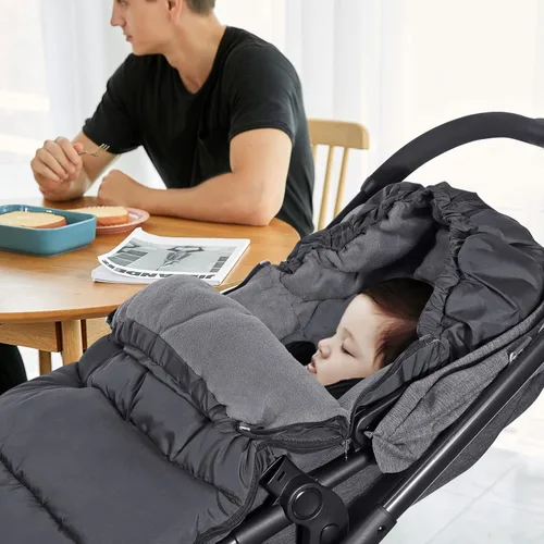 Miniatura 7 de Orzbow Saco universal para cochecito, bolsa de invierno para cochecito de bebé, saco de dormir cálido de forro polar coral para clima frío, Negro
