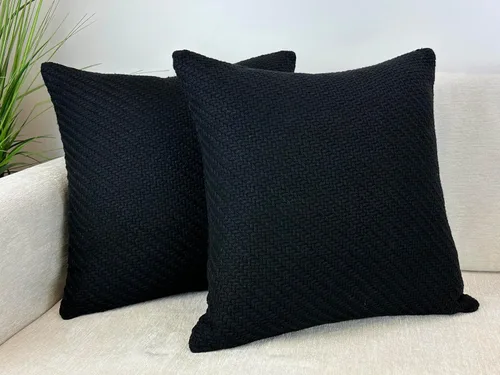 Miniatura 2 de Aiking - Juego de 2 fundas de almohada suaves y decorativas, de doble cable, 18 x 18 pulgadas, color negro