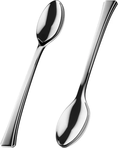 Miniatura 8 de Mini cucharas de postre, paquete a granel de 100 mini cucharas desechables plateadas, plástico de 4 pulgadas, sin BPA, aptas para alimentos