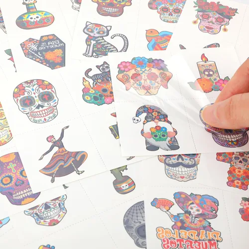 Miniatura 7 de HOWAF 96 tatuajes de cara del Día de los Muertos, disfraz de Día de los Muertos, tatuajes temporales del Día de los Muertos, calcomanías de calavera