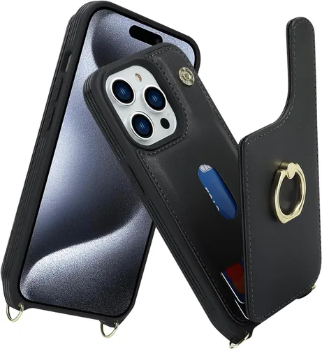 Miniatura 2 de Lipvina Funda para iPhone 15 Pro con Portador de Tarjetas para Mujeres, Funda de Teléfono iPhone 15 Pro con Correa, Cordón Cruzado, Soporte