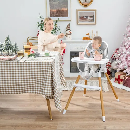 Miniatura 9 de BABY JOY Silla alta convertible para bebé, trona 3 en 1 con patas ajustables, bandeja apta para lavavajillas, cojín de poliuretano desmontable, Gris