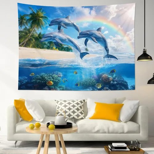 Miniatura 35 de LB Tapiz de hongos para colgar en la pared, luna y estrella en beige, tapiz de pared para dormitorio, estética de planta verde, arte de pared