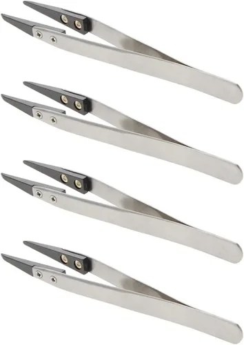 Miniatura 10 de Utoolmart Pinzas de cerámica de precisión, no conductoras, resistentes al calor, antiestáticas, pequeñas pinzas curvas, tono plateado, color negro
