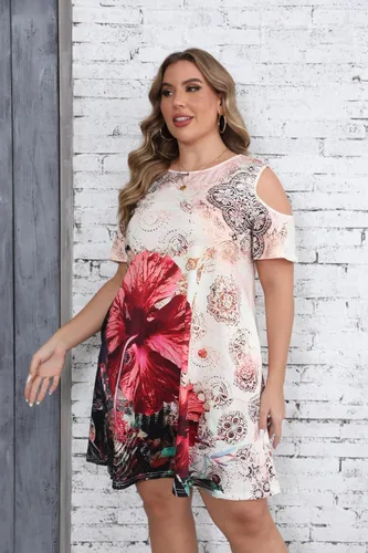 Miniatura 29 de Hbeyyto - Vestido informal de manga corta con hombros descubiertos para mujer, holgado y con bolsillos, talla grande