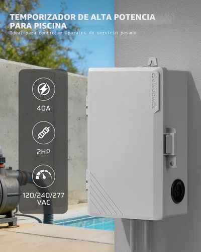 Miniatura 2 de DEWENWILS Temporizador para Bomba de Piscina, Caja de Temporizador Digital, 2HP 40A 120-277 VAC, Temporizador Programable de 7 Días con 20