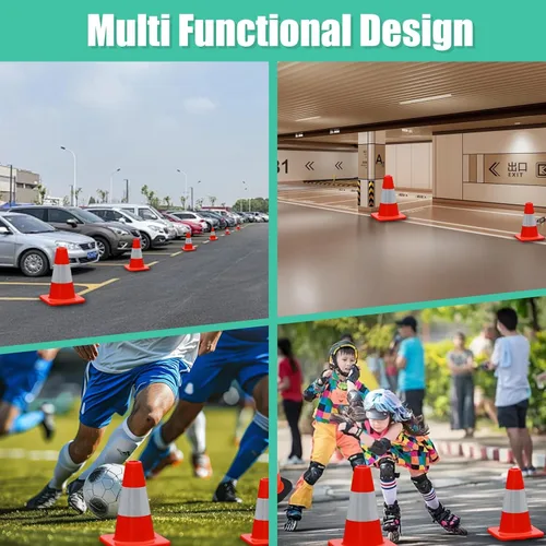 Miniatura 6 de BESEA Conos de tráfico de 12 pulgadas, conos de entrenamiento de fútbol, cono de estacionamiento de carretera con collar altamente reflectante de 4