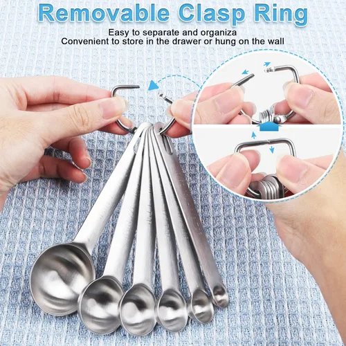 Miniatura 4 de Juego de cucharas medidoras de acero inoxidable mejorado, cucharadas pequeñas, cucharaditas, juego de 6 con nivelador adicional, marcas grabadas