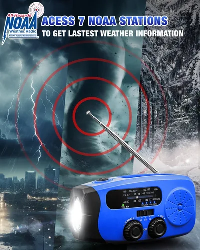 Miniatura 4 de Radio de emergencia con manivela Emgykit - Radio de emergencia solar con manivela manual AM/FM/NOAA de 2000mAh/7400mWh con 3 linternas LED, función