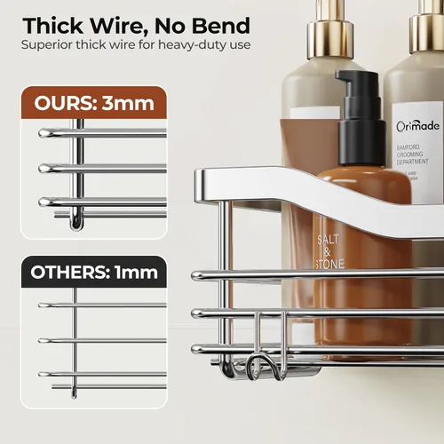Miniatura 2 de Orimade Cesta de ducha con 5 ganchos, organizador de baño, estante de almacenamiento de cocina, adhesivo montado en la pared, sin perforaciones