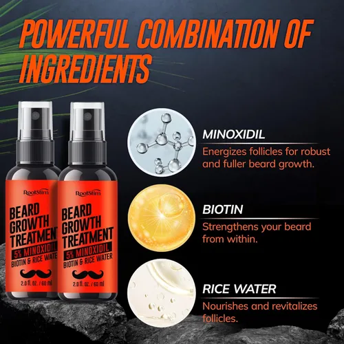 Miniatura 4 de RootStim 5% Minoxidil Beard Growth Serum for Men: 2-Pack Minoxidil Hair Regrowth Spray with Biotin & Rice Water - Extra Strength Beard Oil for