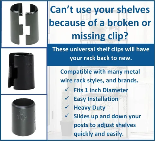 Miniatura 7 de JSP Manufacturing Clips de estante de alambre de poste de 1 pulgada de diámetro, mangas divididas, bloqueo de estante de metal, selección