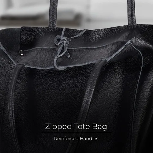 Miniatura 3 de Bolso de mano italiano de piel auténtica para mujer, con cremallera, grande, alto, suave, sin forro, para compras, trabajo, viajes