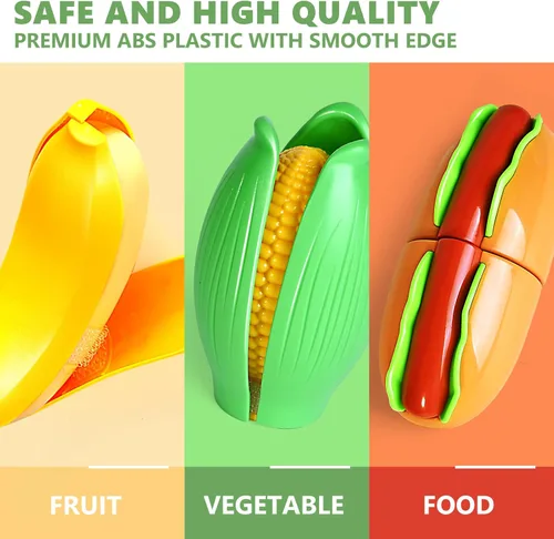 Miniatura 3 de 100 PIEZAS Juego de Comida de Simulación para Cocina de Juguete para Niños, Accesorios de Juguete de Comida de Cocina con 2 Canastas, Comida Verde