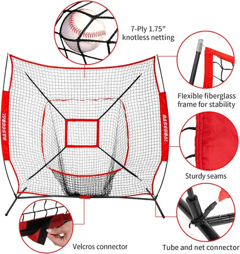 Miniatura 2 de BaseGoal Red de práctica de sóftbol de béisbol de 7 x 7 pies, respaldo de béisbol, con camiseta de bateo, para golpear lanzar, batear, atrapar