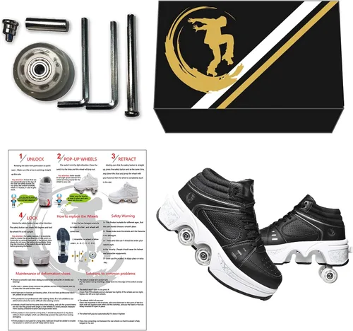 Miniatura 5 de Rueda de deformación de doble hilera Zapatos para caminar automáticos Deformación invisible Patín de ruedas 2 en 1 Patines de polea extraíble
