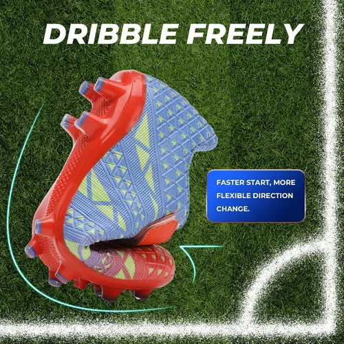 Miniatura 6 de ASHION Botines de fútbol unisex para niños y niñas, para césped firme, sin atar, zapatos de fútbol duraderos