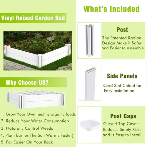 Miniatura 3 de Kit de Cama de Jardín Elevada Kdgarden 4'x4' para Exteriores, Caja de Plantador sobre el Piso para Cultivar Verduras, Flores, Hierbas, Jardinería