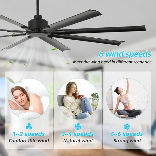 Miniatura 3 de Ventilador de techo de 72 pulgadas sin luz con control remoto, motor silencioso de CC reversible de 8 aspas, 6 velocidades, temporizador, negro