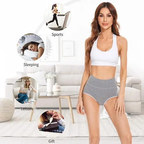 Miniatura 4 de Migbean Ropa interior de algodón para mujer, de cintura alta, calzones elásticos, paquete múltiple