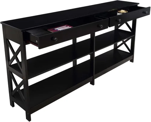 Miniatura 4 de Convenience Concepts Oxford - Mesa consola de 2 cajones con estantes, 60 pulgadas, color negro