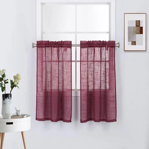 Miniatura 10 de Diamond Home Linens 2 paneles cortos con bolsillo para barra, filtrado de luz, de lino, texturizado, para ventanas pequeñas, 27 pulgadas de ancho x