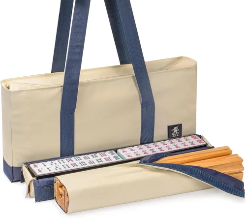 Miniatura 4 de Yellow Mountain Imports American Mahjong Set, Harbor Mint con bolsa de lona beige y azul, 4 estantes todo en uno con empujadores, monedas