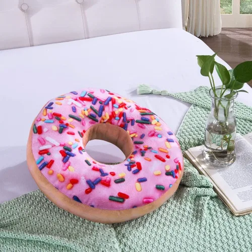 Miniatura 7 de HYSEAS Almohada redonda de 14 pulgadas, rosada con estampado digital 3D, decorativa, cómoda, suave, divertida, con forma de comida, cojín de asiento