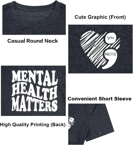 Miniatura 4 de LOTUCY Mental Health Matters - Camiseta divertida para mujer, terapeuta y psicóloga, camiseta para concientización sobre enfermedades cerebrales