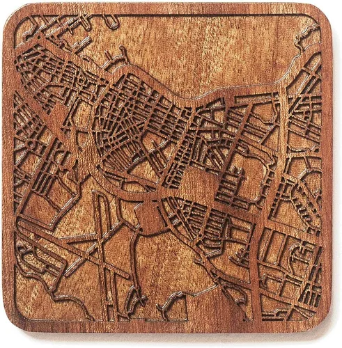 Miniatura 141 de Posavasos Amsterdam Map by O3 Design Studio, 1 pieza, posavasos de madera Sapele con mapa de la ciudad, hecho a mano, varias ciudades opcionales