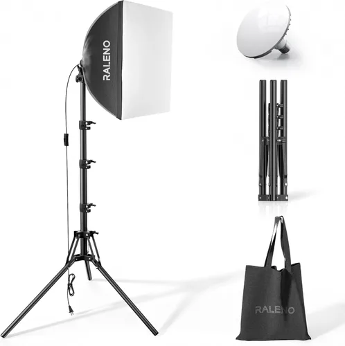 Kit de iluminación de Softbox para fotografía RALENO, caja de luz de 16'' x 16'' para TikTok con bombilla LED (50W | 5500K | 97 CRI | TLCI≥97), luz
