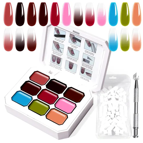 Juego de esmaltes de gel con gradiente, 9 colores ombre, esmalte de gel para uñas rojo, marrón, azul claro, rosa, esponjado para pigmento, Pat Aura