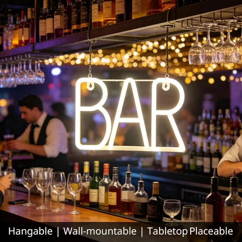 Miniatura 4 de Letrero de barra de neón, luces de marquesina iluminadas colgables, USB / pilas LED para pub, bar casero, cafeterías y tiendas de té, campamento