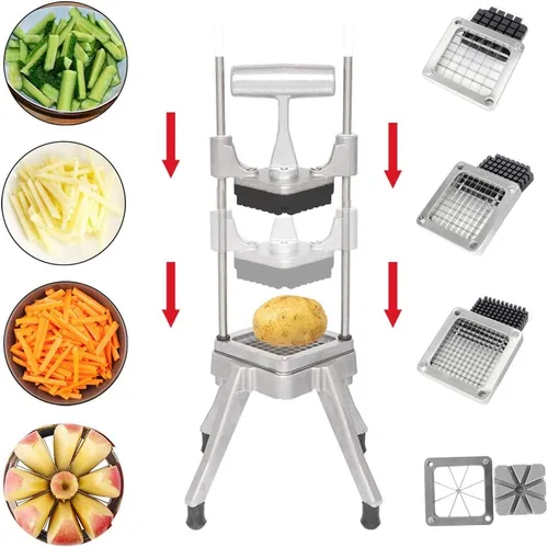 Miniatura 3 de ROVSUN Cortador de verduras comercial con 4 tamaños de cuchillas, cortador de patatas y papas fritas, cortador de frutas de acero inoxidable