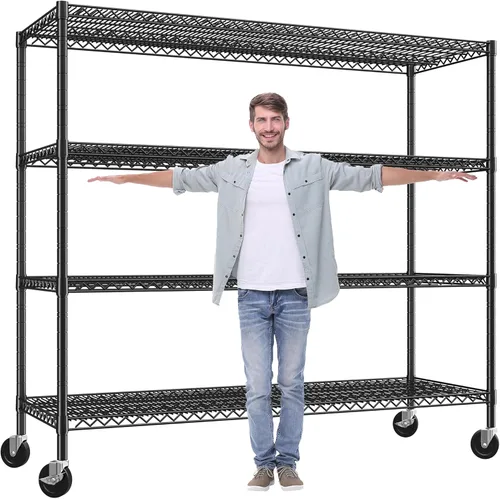 REIBII Estantería de almacenamiento de 60" de ancho 2878LBS Unidad de estante de metal con ruedas Estantería de garaje resistente Estanterías