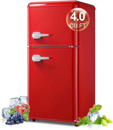 Miniatura 13 de Mini refrigerador retro con congelador de 3.5 pies cúbicos, refrigerador pequeño con termostato ajustable de 7 niveles, refrigerador compacto