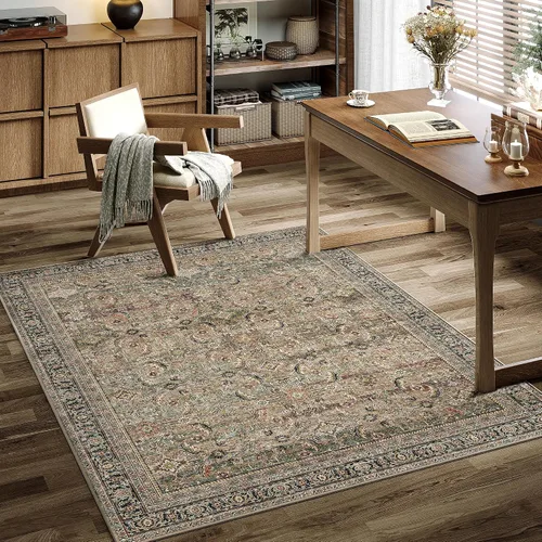 Miniatura 40 de Alfombra de área marrón lavable de 2 x 3 pies, alfombra vintage para entrada y cocina, antideslizante, suave, de pelo bajo desgastado, alfombra